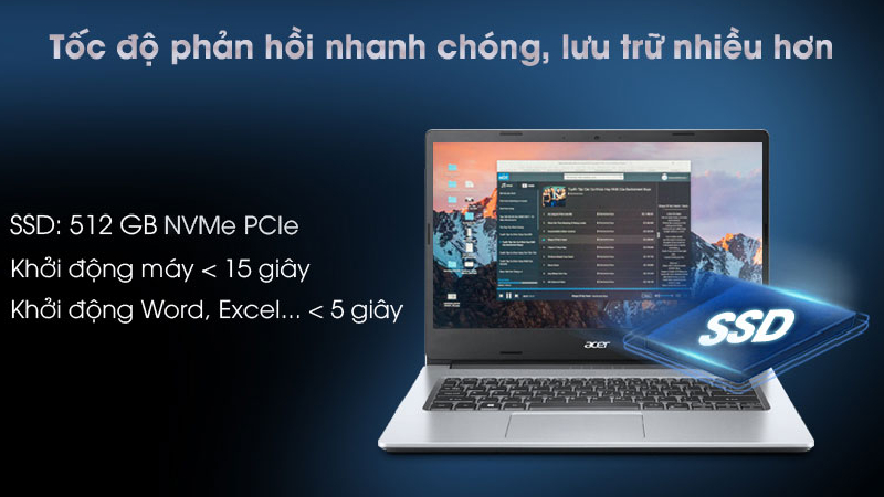 Laptop Acer Aspire 3 A314 có tốc độ phản hồi nhanh chóng